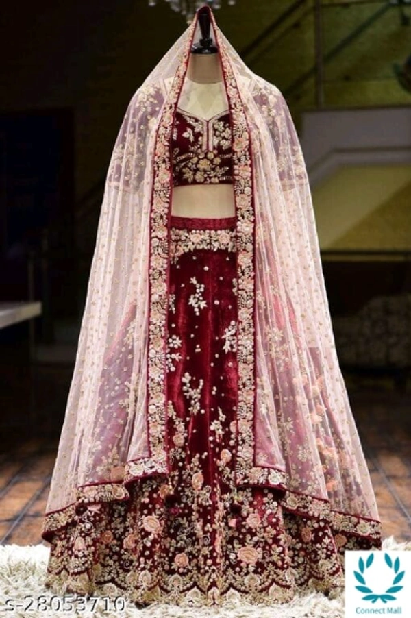 Semi Stiched Lehenga Choli - Free Size, Maroon, Satin Dupatta Fabric - Net, Emroidered, Multipack:1